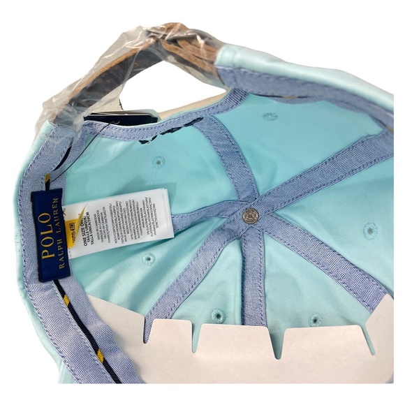 Polo Ralph Lauren Soft Aqua With Multicolored Pony Logo Baseball Cap Hat OS - Picture 13 of 13